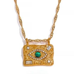 Evil Eye Gold Malachite Stainless Steel Waterproof Necklace